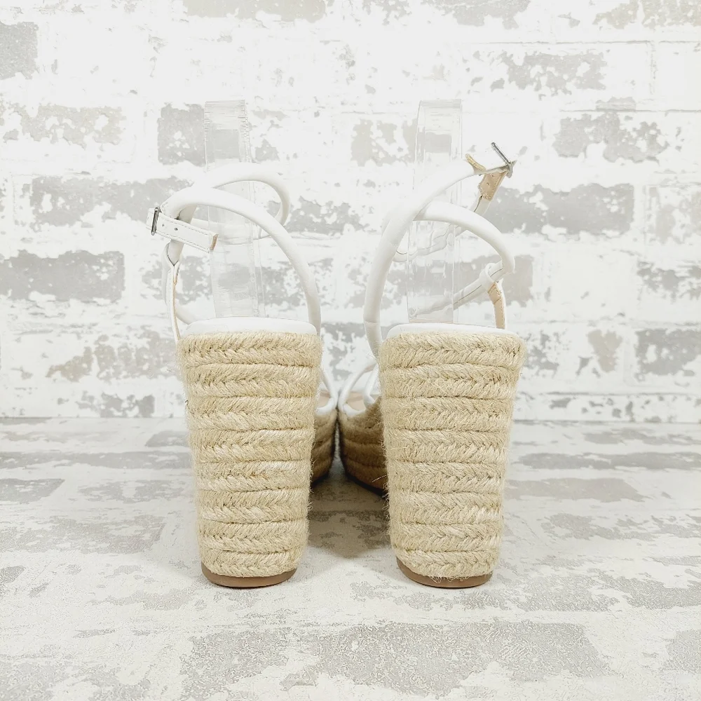 NEW BP White Cohan Espadrille Wedge Strappy Sandals V679 - Picture 5 of 13